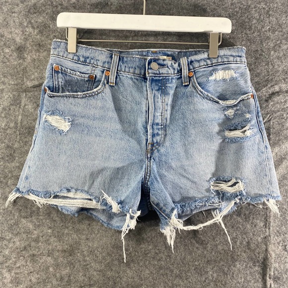 Levis Wedgie Short 31 Light Blue Denim High Rise Distressed Jean Cutoff - Picture 2 of 16